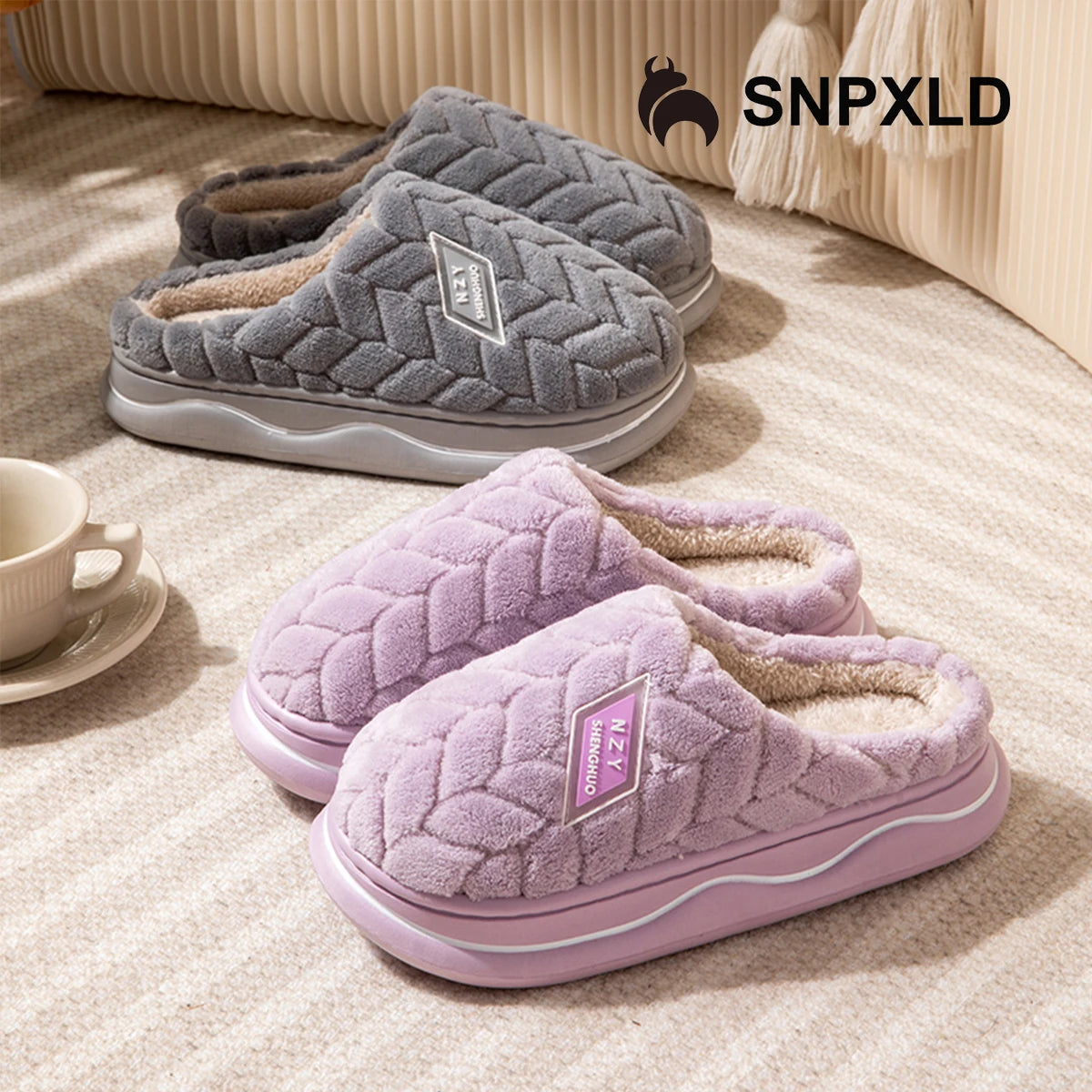 Winter Home Slippers for Women Warm Thick Sole Non Slip Indoor Slippers for Men Fluffy Bedroom Slippers for Unisex