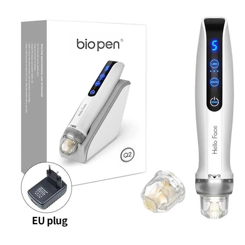 Best Microneedling Pen Bio Pen Q2 EMS Derma Pen With 2 pcs Automatic Serum needles gifts - Led Light Therapy Beauty Equipment