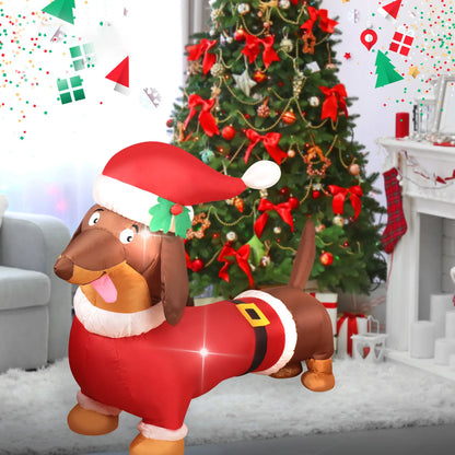 5FT Christmas Inflatable Dachshund Dog LED Lighted Blow Up Outdoor Yard Lawn Decoration for Home Garden Winter Holiday Party