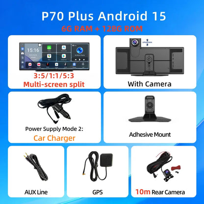 Imagebon P70Plus 11.4" Android 15 8Core 6+128G CarPlay Android Auto Dash Cam Split Screen Video Recorder WiFi YouTube AI GPS DVR