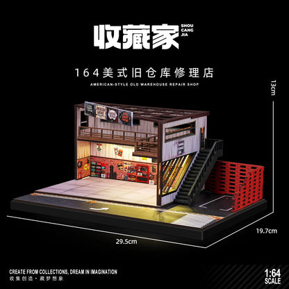 1:64 Scale Car Garage Diorama Model Assemble LED Lighting Car Parking Lot Backdrop Display Scene Model Toy Collection Gift