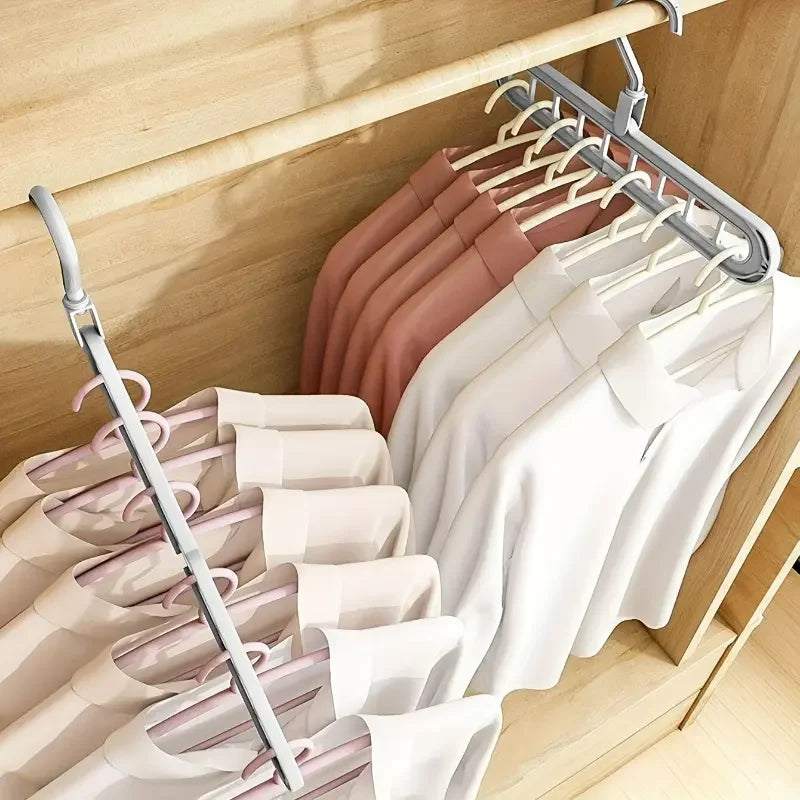 1pc - Nine hole multifunctional magic folding clothes hanger, convenient storage and space saving storage cabinet