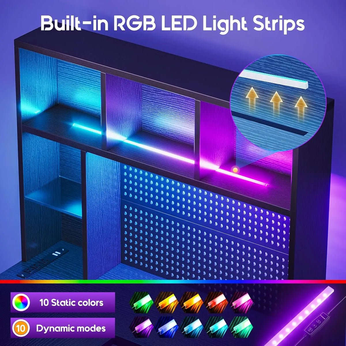 #63" L Shaped Gaming Desk with Hutch, Storage & Shelves, L Shaped Desk with 4 Drawers, Inserted LED Light Strip &, Customized