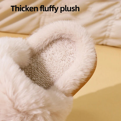 Winter Warm Sports Fluffy Slippers Women Thick Sole Non Slip Plush House Shoes Woman Fashion Faux Fur Platform Indoor Slippers