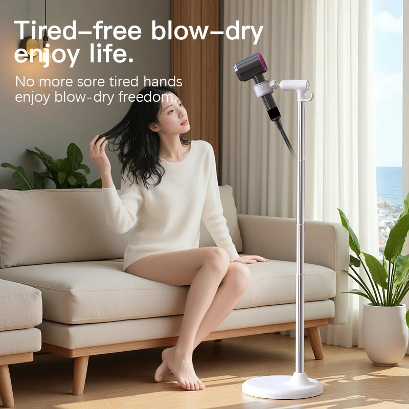 Floor-Standing Hair Dryer Stand for Lazy Person Adjustable Height Non-Slip Base Durable Plastic And Metal Storage for Bathrooms