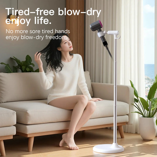 Floor-Standing Hair Dryer Stand for Lazy Person Adjustable Height Non-Slip Base Durable Plastic And Metal Storage for Bathrooms