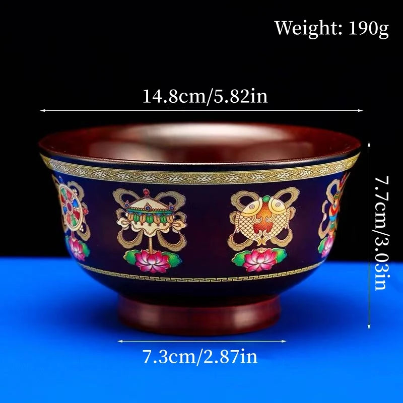 Tibetan-Style Solid Wood Dark-Colored Tsampa Bowl,Auspicious Wooden Butter Tea Bowls,Handicraft Holy Water Bowl Buddhist Item