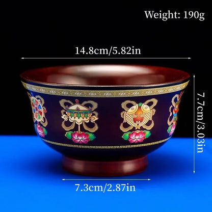 Tibetan-Style Solid Wood Dark-Colored Tsampa Bowl,Auspicious Wooden Butter Tea Bowls,Handicraft Holy Water Bowl Buddhist Item