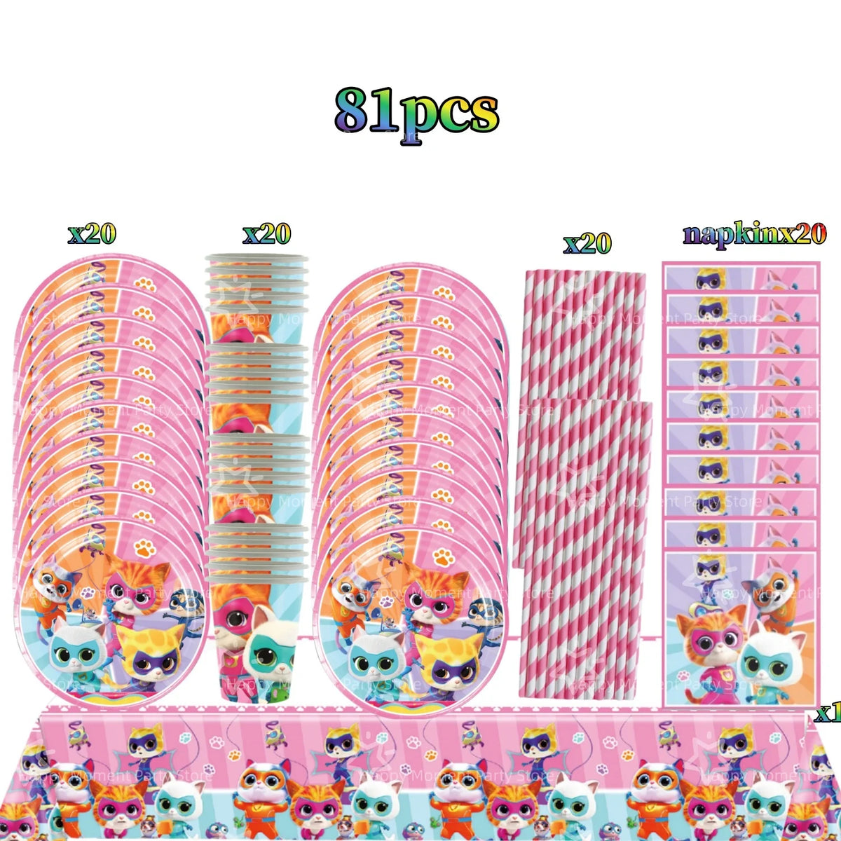Superkittie Birthday Party Decoration Tableware Tablecloth Plate Cup Napkin Balloon Cake Decor superkitties Party Favors Supply