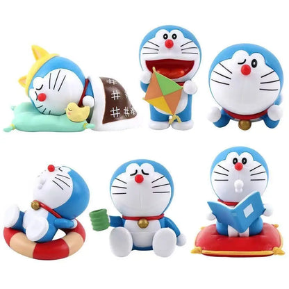 6Pcs Doraemon leisure time figurine trendy toy model cartoon decoration desktop cute cake ornament festival gift for best friend