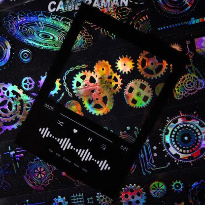 50mm * 2m Gear Fantasy Series Punk Cyberpunk Style PET Stickers Creative Handbook DIY Handmade Scrapbook Aesthetic Stickers