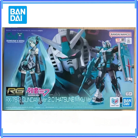 Genuine In Stock Bandai Rg Mobile Suit Gundam Rx-78-2 Hatsune Miku Gundam 2.0 Figure Anime Action Model Boxed Toy Gifts