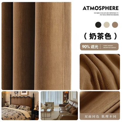Custom Cream Luxury Beige Thick Chenille Curtains for Living Room Bedroom Dining Blackout Herringbone Texture Window Fashion