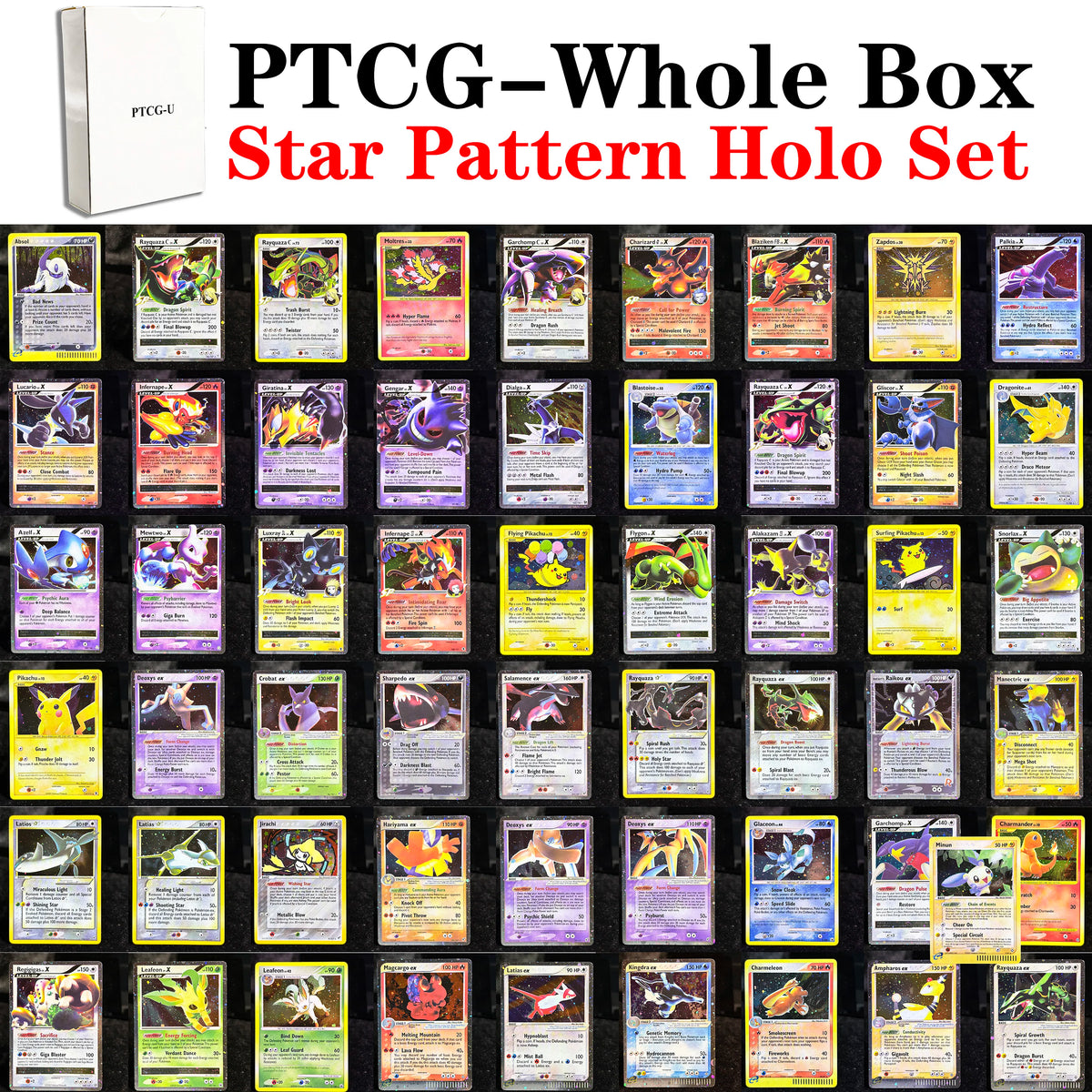 PTCG Full Box Cosmos Holo Multi-Series Meta Staple Charmander Mewtwo Infernape Gengar Blastoise Rayquaza Proxy Cards