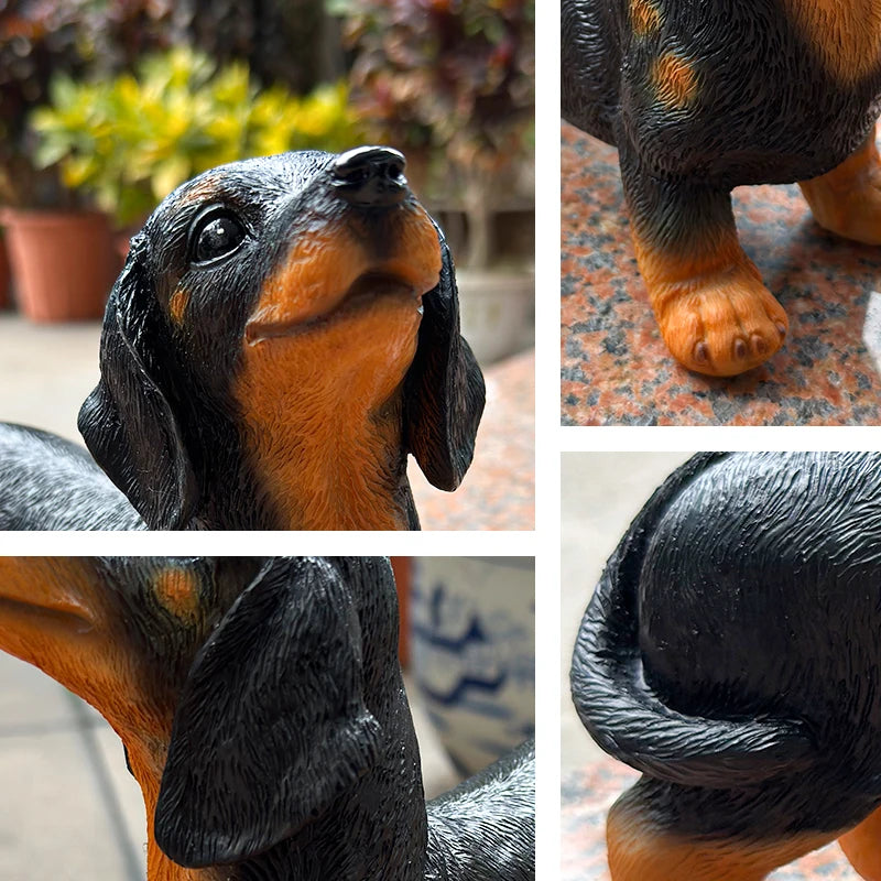Realistic Resin Dachshund Figurine Lifelike Puppy Animal Sculpture Suitable for Outdoor Gardens Home Decor Pet Lovers