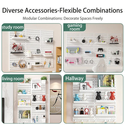 Study Room Pegboard with Shelves Tool Free Wall Grid Scratch Proof Easy to Install for Computer Desk Accessories