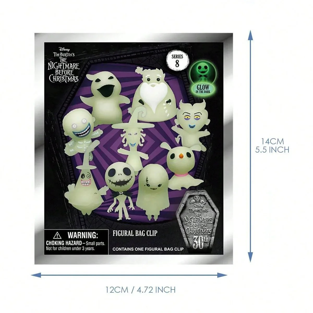 Random 1 Disney The Nightmare Before Christmas Glow In The Dark Blind Box Keychain Jack Sally Zero Oogie Boogie Collectible Gift