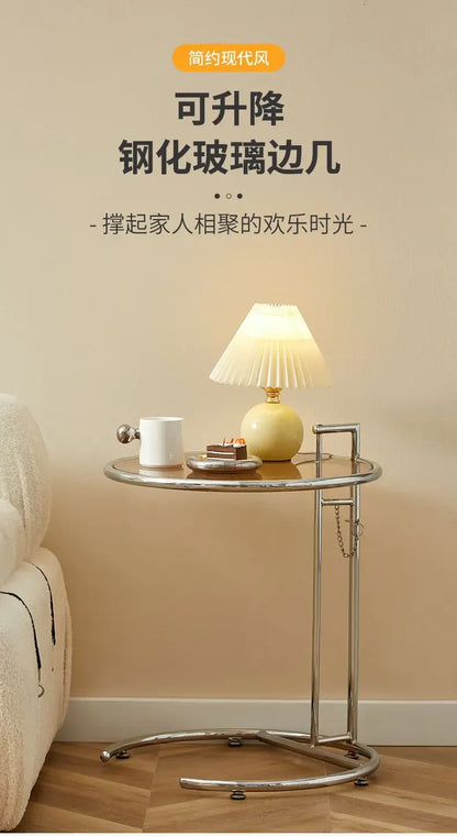 Transparent Glass Table Creative Lift Coffee Table Simple Sofa Table Nordic C-shaped Tables Geometric Round Tables