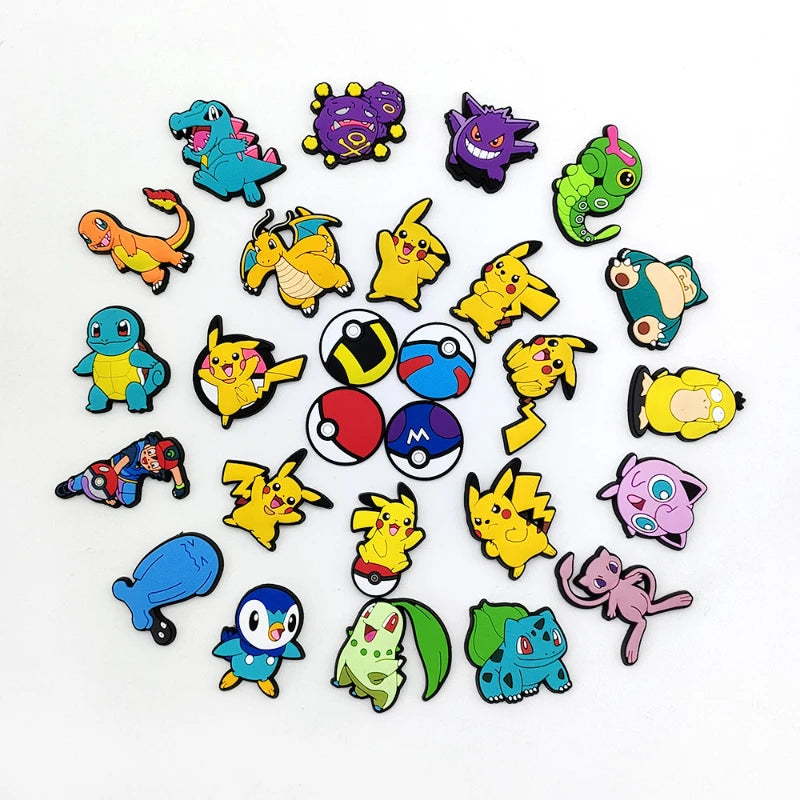 27PCS/set Pokemon Shoe Charms Cute Cartoon  For Clogs Sandals Bag Funny Shoe Accessories Party Gifts For Women Men