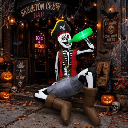 6.5FT Halloween Inflatable Decoration, Drinking Skeleton Pirate, Suitable for Patios, Lawns, Indoor and Outdoor Holiday Parties.
