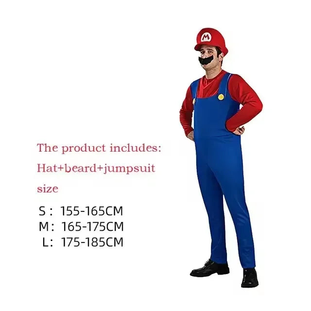 Anime Super Luigi Brothers Cosplay Adult Costume Super Brothers CostumeJumpsuit Beard Hat Set Halloween Costume Props Men Womens