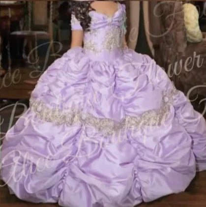 Retro Princess Beaded Flower Girl Dresses Lace Taffeta Little Girl Wedding Dresses Vintage Pageant Dresses Gowns