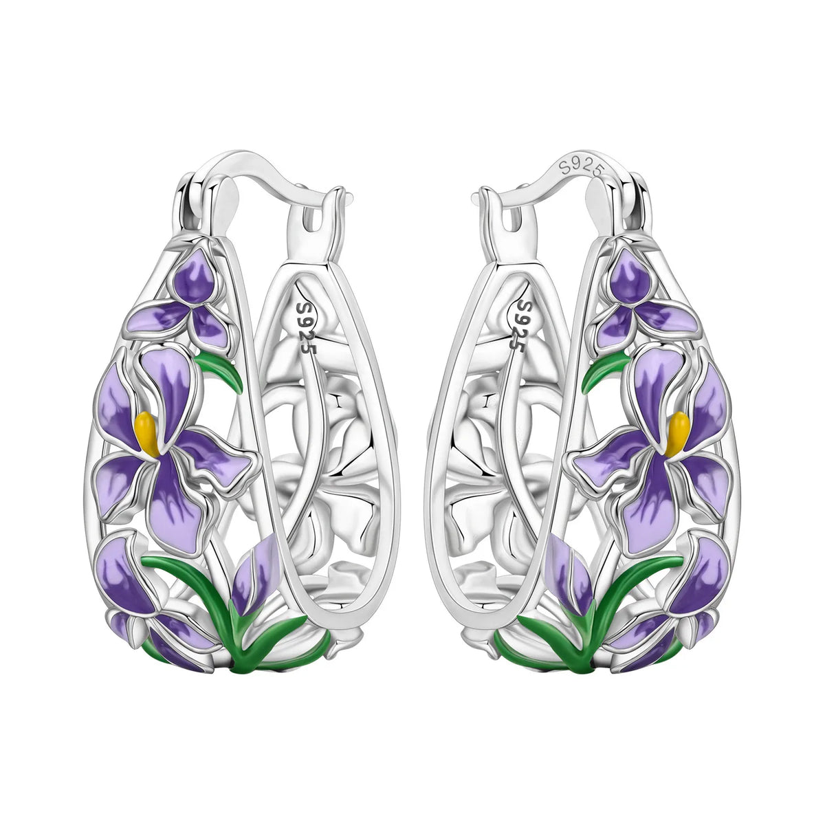 Orstarry Original 925 Sterling Silver Blue Iris Flower Earrings Women Hoop Earring Anniversary Jewelry Trendy Gifts