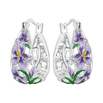 Orstarry Original 925 Sterling Silver Blue Iris Flower Earrings Women Hoop Earring Anniversary Jewelry Trendy Gifts