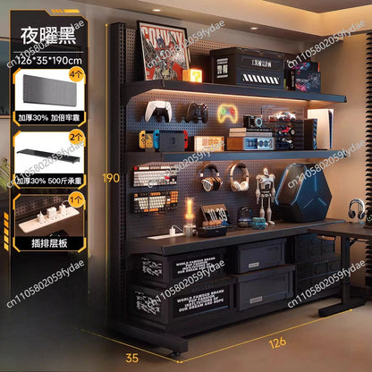 Hole board computer table desktop e-sports table and chair set bedroom home desk bookshelf integrated shelf e-sports room