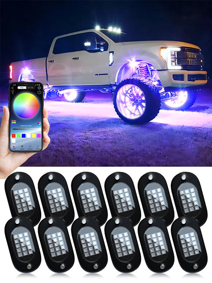 Honalia RGB LED Rock Lights APP Control Music Neon Car Underglow Chassis Light for Offroad Truck SUV 4x4 ATV Boat