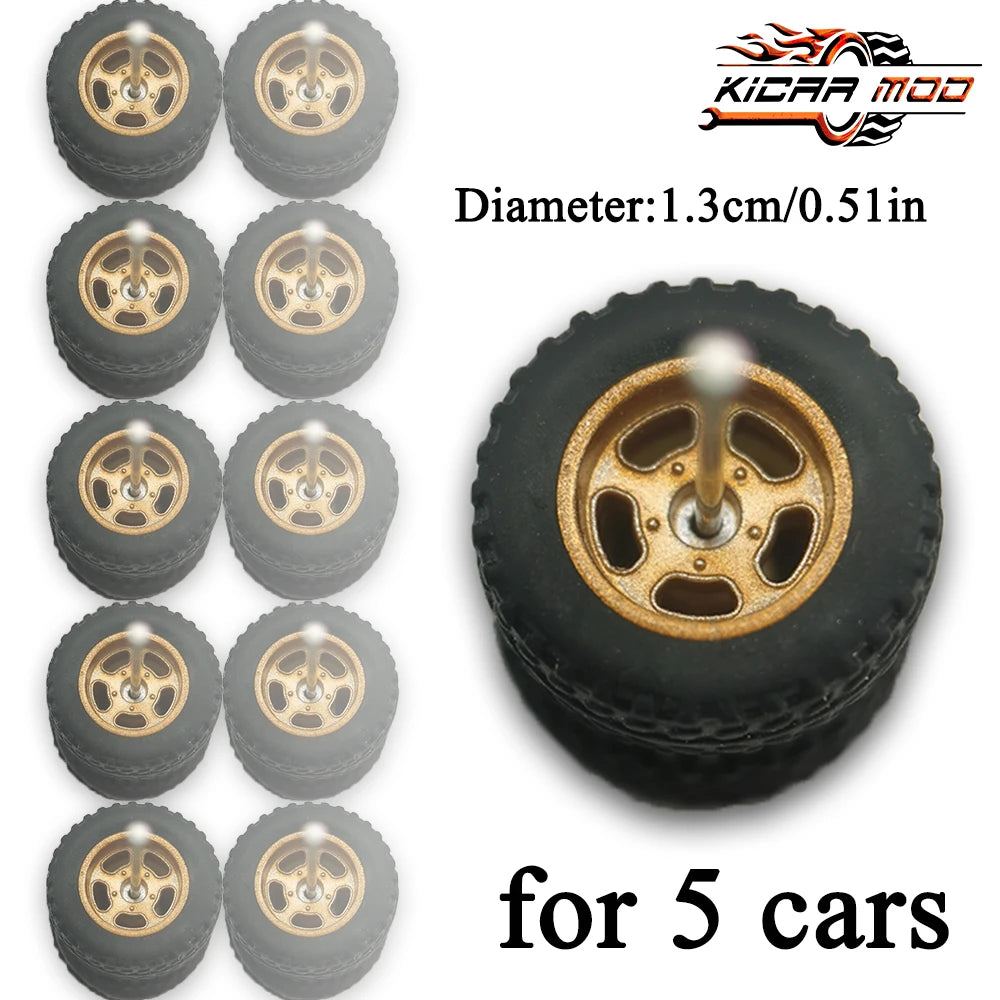 1/64 Wheels Fixed Rubber Tires All Terrain for Toy Model Diecast Cars Refitting Parts for MINIGT (5 Sets for 5 Cars)