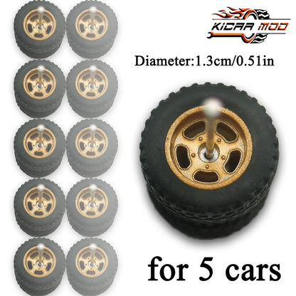 1/64 Wheels Fixed Rubber Tires All Terrain for Toy Model Diecast Cars Refitting Parts for MINIGT (5 Sets for 5 Cars)