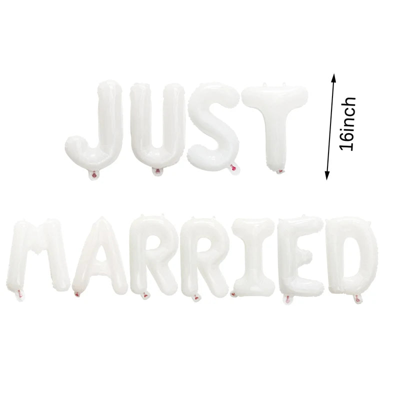 1Bag 16inch Just Married Foil Balloon Banner Bachelorette Hen Night Party Bridal Shower Engagement Party Wedding Decorations