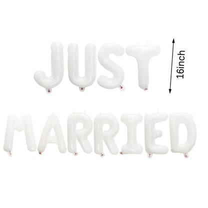 1Bag 16inch Just Married Foil Balloon Banner Bachelorette Hen Night Party Bridal Shower Engagement Party Wedding Decorations