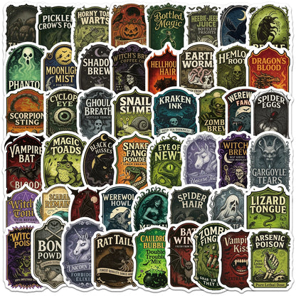 50PCS Cartoon Halloween Label Graffiti Stickers Water Cup Waterproof Decorative Stickers Halloween Bottle Stickers