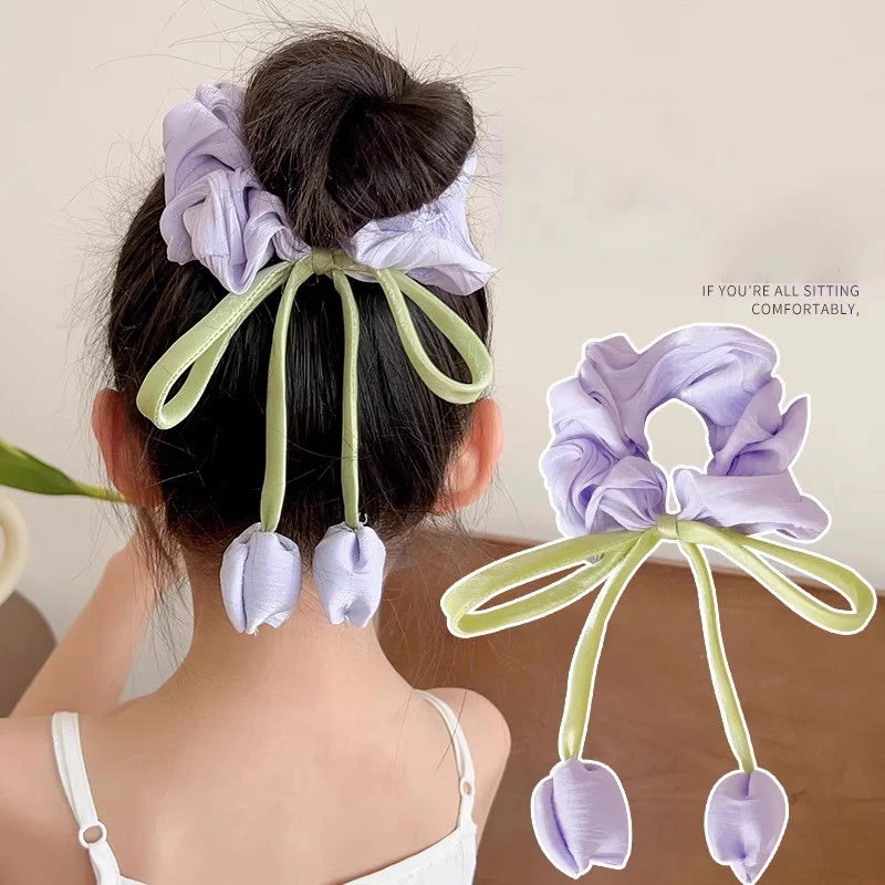 Cute Tulip Flower Large Intestine Scrunchie For Girls Sweet Hair Ornament Headband Hair Band Hair Tie Fashion Hair Accessories