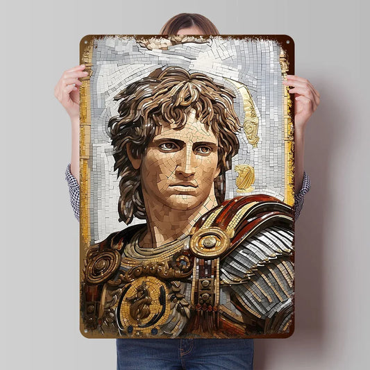 Alexander the Great Mosaic Portrait Poster Customized Wall Art Vintage Metal Signs Retro Tin Plaque for Man Cave Decoration Home