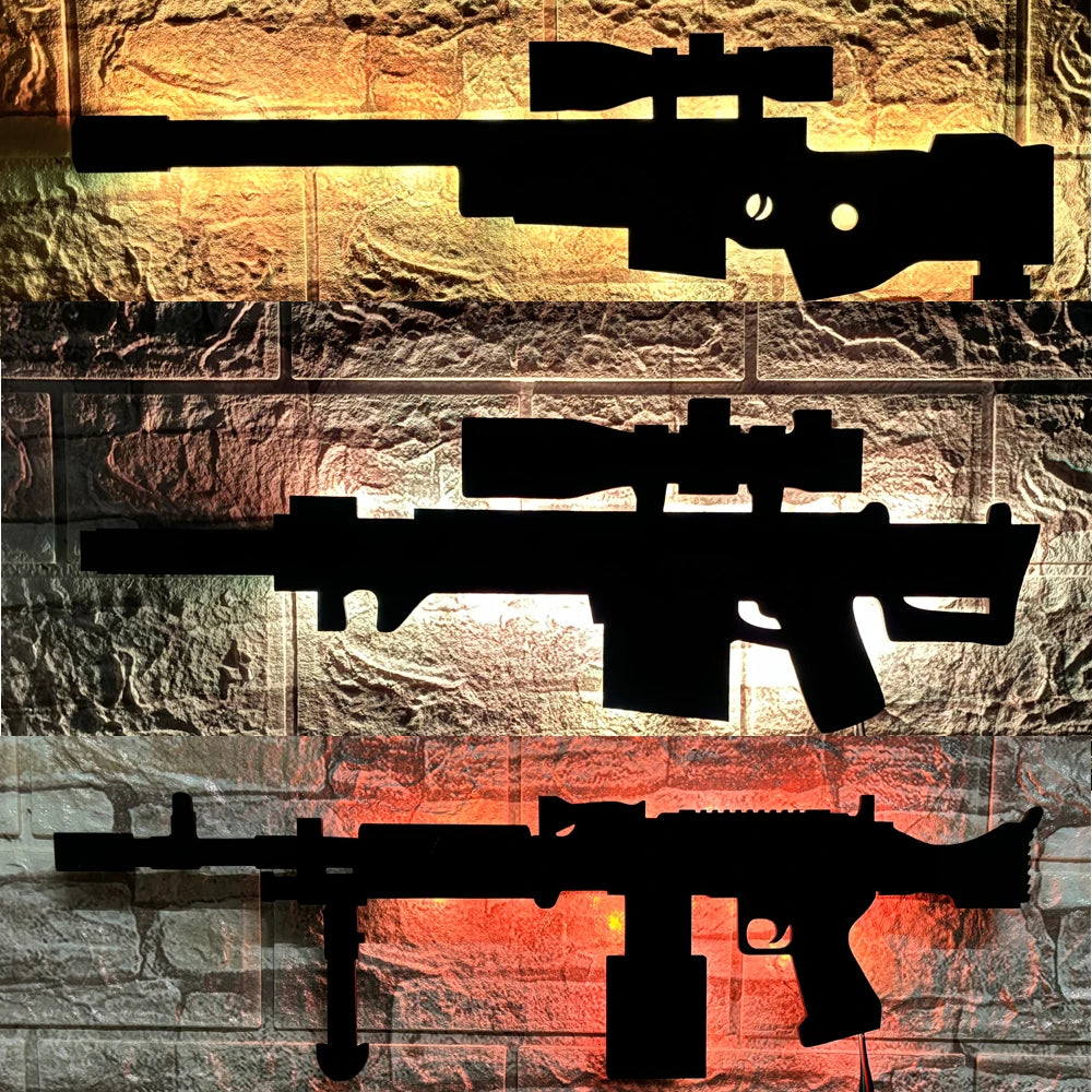 ZK30 creative luminous gun model wall hanging LED wall light wooden board indoor bar decoration USB night light cable 2 meters