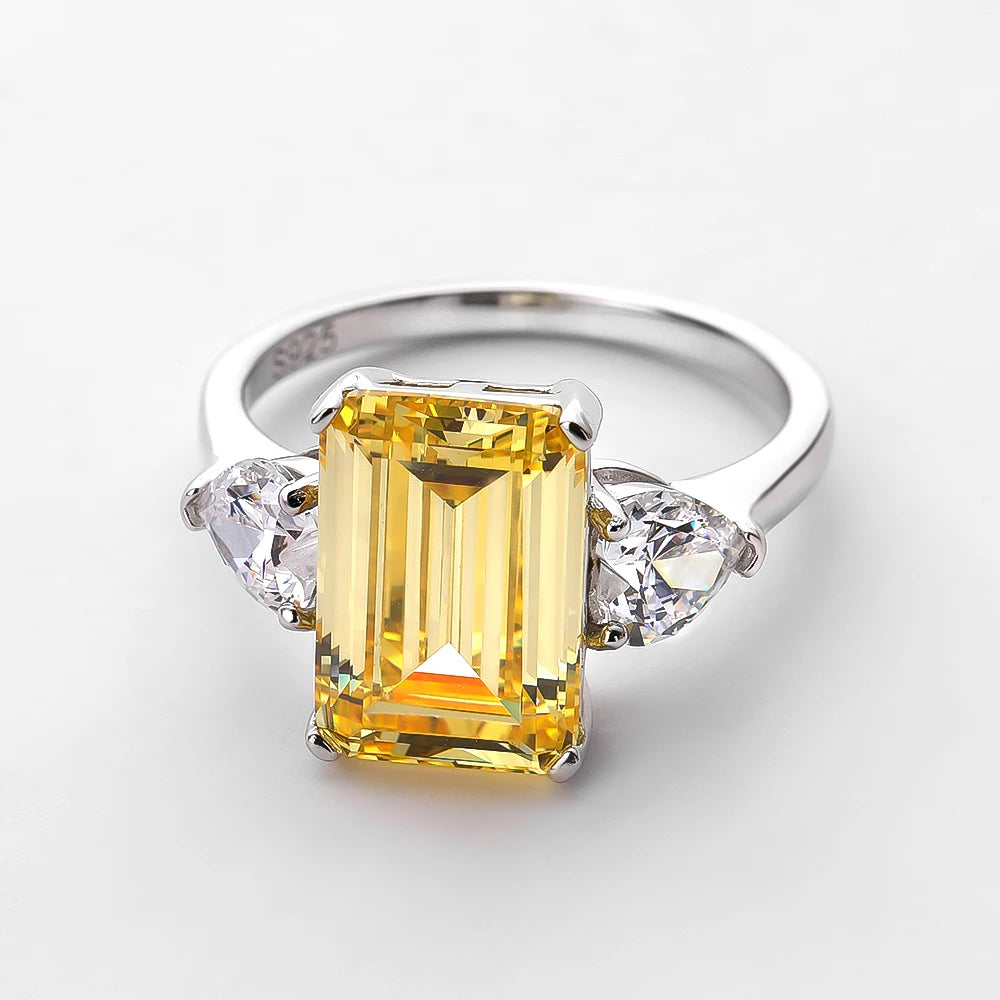 OEVAS 7 Carats High Carbon Diamond Sparkling Zircon Wedding Rings For Women Top Quality 100% 925 Sterling Silver Party Jewelry