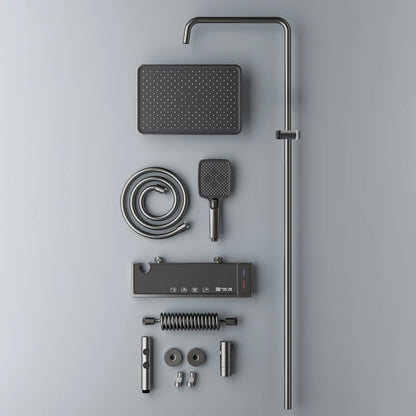 Modern Bathrooms Shower System Set Glass Panel Bathtub Rain LED Display Rainfall Shower Mixer Tap Thermostatic Faucet with Light