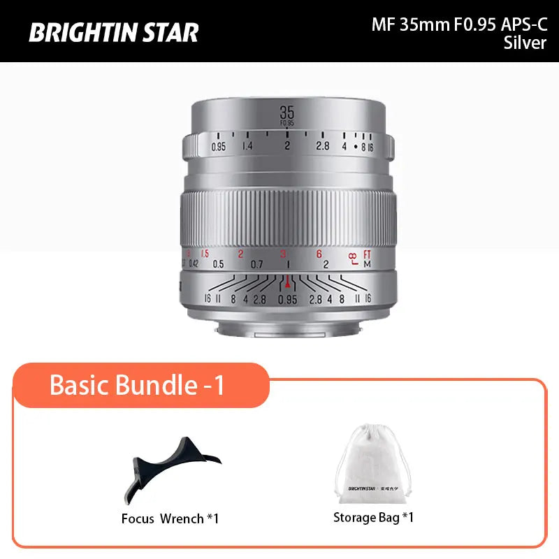 Brightin Star 35mm F0.95 APS-C Large Aperture Manual Focus Mirrorless Camera Lens Fit for Fuji X Sony E NikonZ Canon EOS-M EOSR
