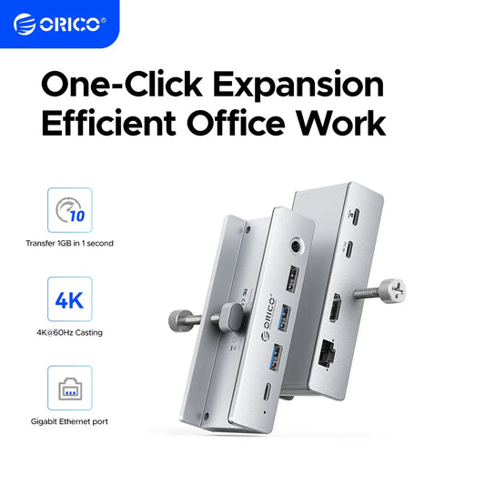 ORICO Aluminum 8 in 1 USB Clip Hub Support External Power Supply for High Speed 10GBPS Data Transmission on MAC OS PC