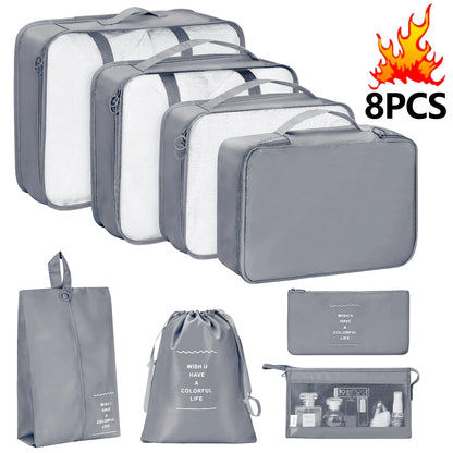 7 Pcs/Set Travel Organizer Storage Bags Suitcase Packing Cubes Set Cases Portable Luggage Clothes Shoe Tidy Pouch Folding.-zmt
