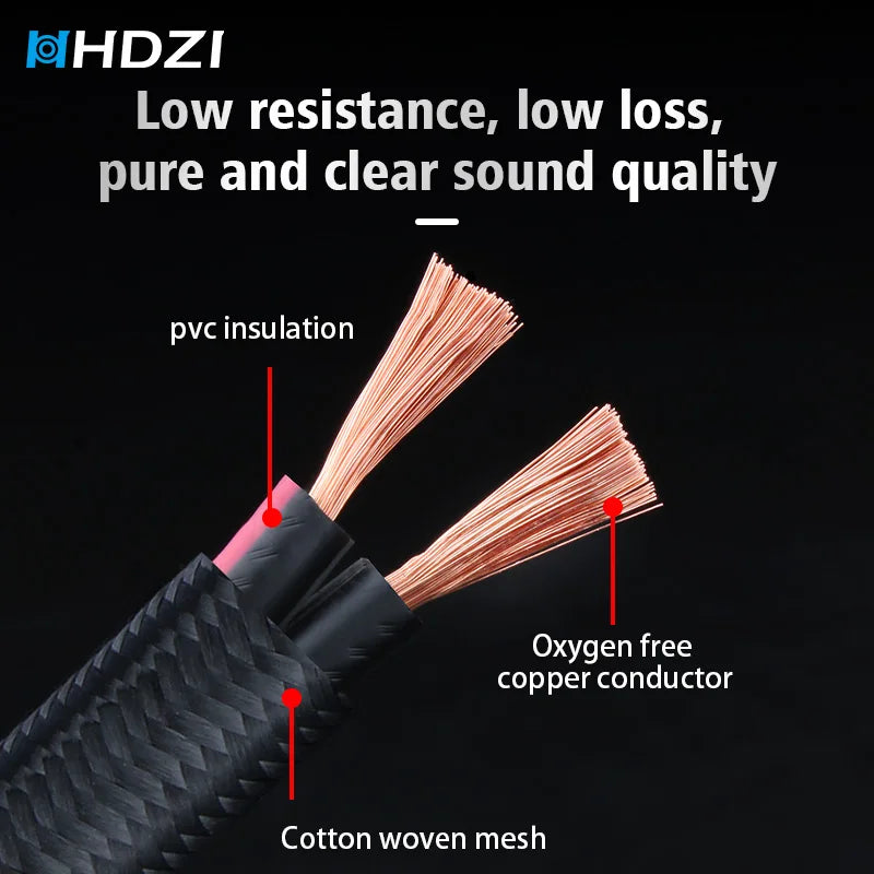 HHDZI Speaker Cable 6N OFC, 14AWG Speaker Cable, Gold-Plated Banana Head Audio Cable, Amplifier Hi-Fi System
