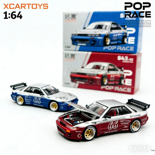 XCARTOYS POPRACE 1/64 Nissan Silvia S13 PANDEM S43-02 04 07 Cast Iron Simulation Alloy Car Model, Boys' Collection Display Toy.