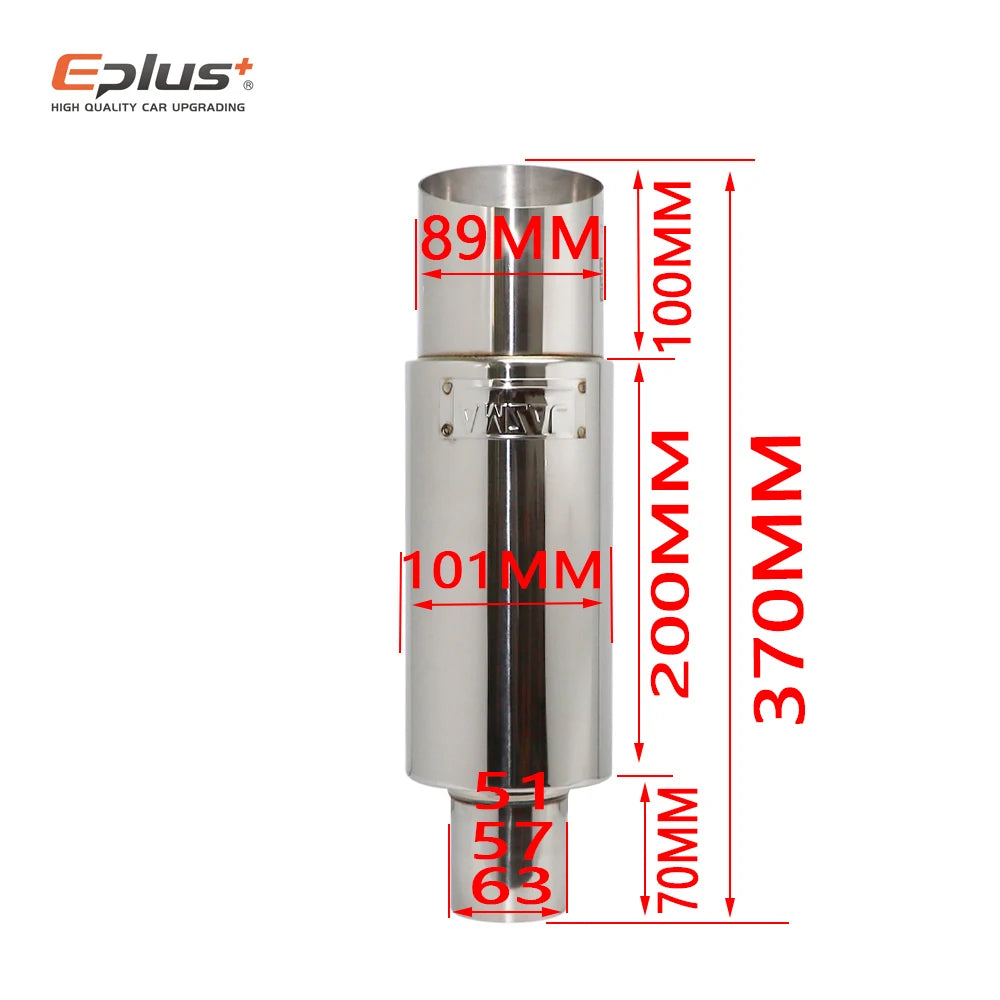 Stainless Steel Car Exhaust Pipe Straight drum Muffler Tail Pipe High Quality Universal O.D 51 57 63mm Outlet 89mm Length 370mm