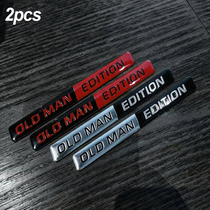 2pcs Old Man Edition 3D Emblem Aluminium Sticker Badge Funny Old Man Edition Decals Car  Replacement Decoration for Universal