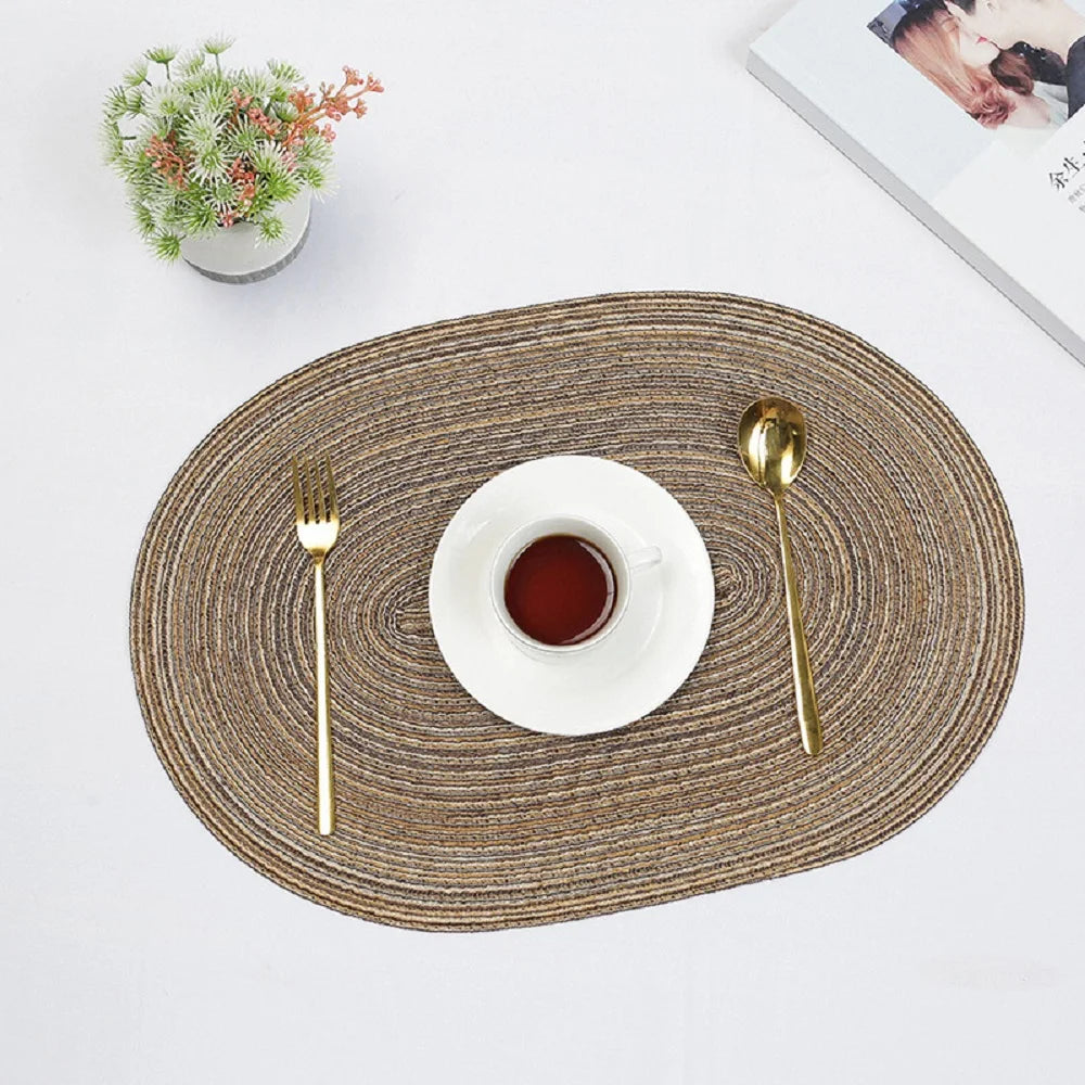 1/4/6/10PCS Oval Table Mats Braided Placemats for Dining Tables Natural Woven Oversized Place Mats Set 테이블매트 салфетки на стол