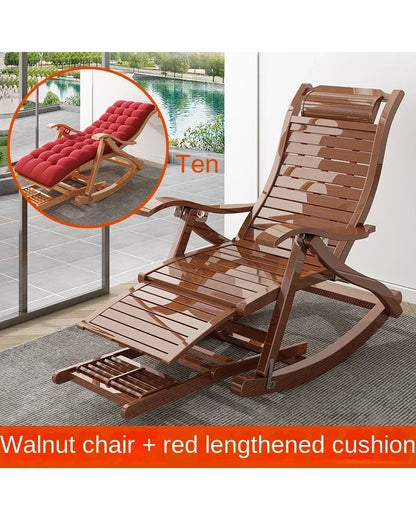 UVR Folding Rocking Chair Adult Bamboo Lounge Chair Home Balcony Leisure Armchair Armchair Lazy Sofa Rattan Chair