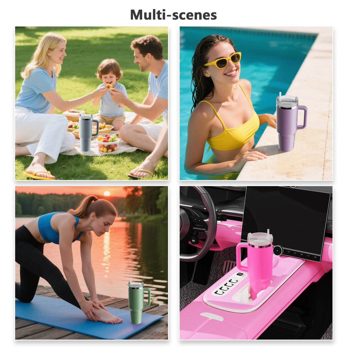 Large Capacity Car Insulated Water Bottle 40oz Leak-Proof Stainless Steel Travel Cup with Lid Straw Handle for Hot and Cold Drinks